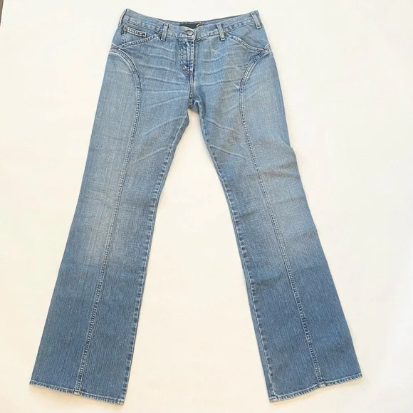 Y2K Just Cavalli Light Blue Denim Jeans FLARE Western Top Stitch Tall Long 29 43 - Picture 7 of 7